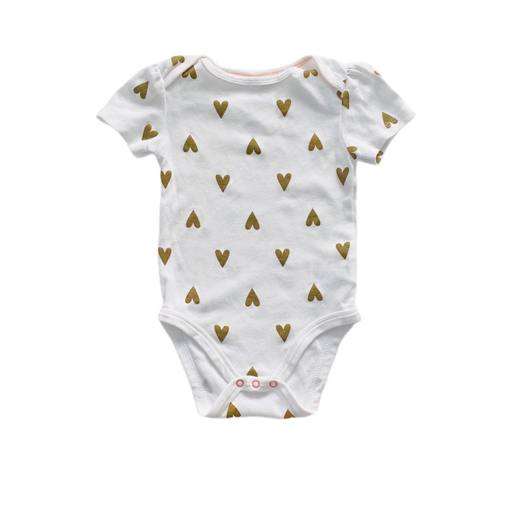 Baby Girls Glitter Gold Heart Short Sleeve Onesie